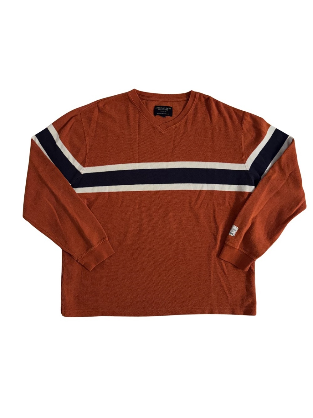 American Eagle Y2K Orange and Navy Striped Sweater